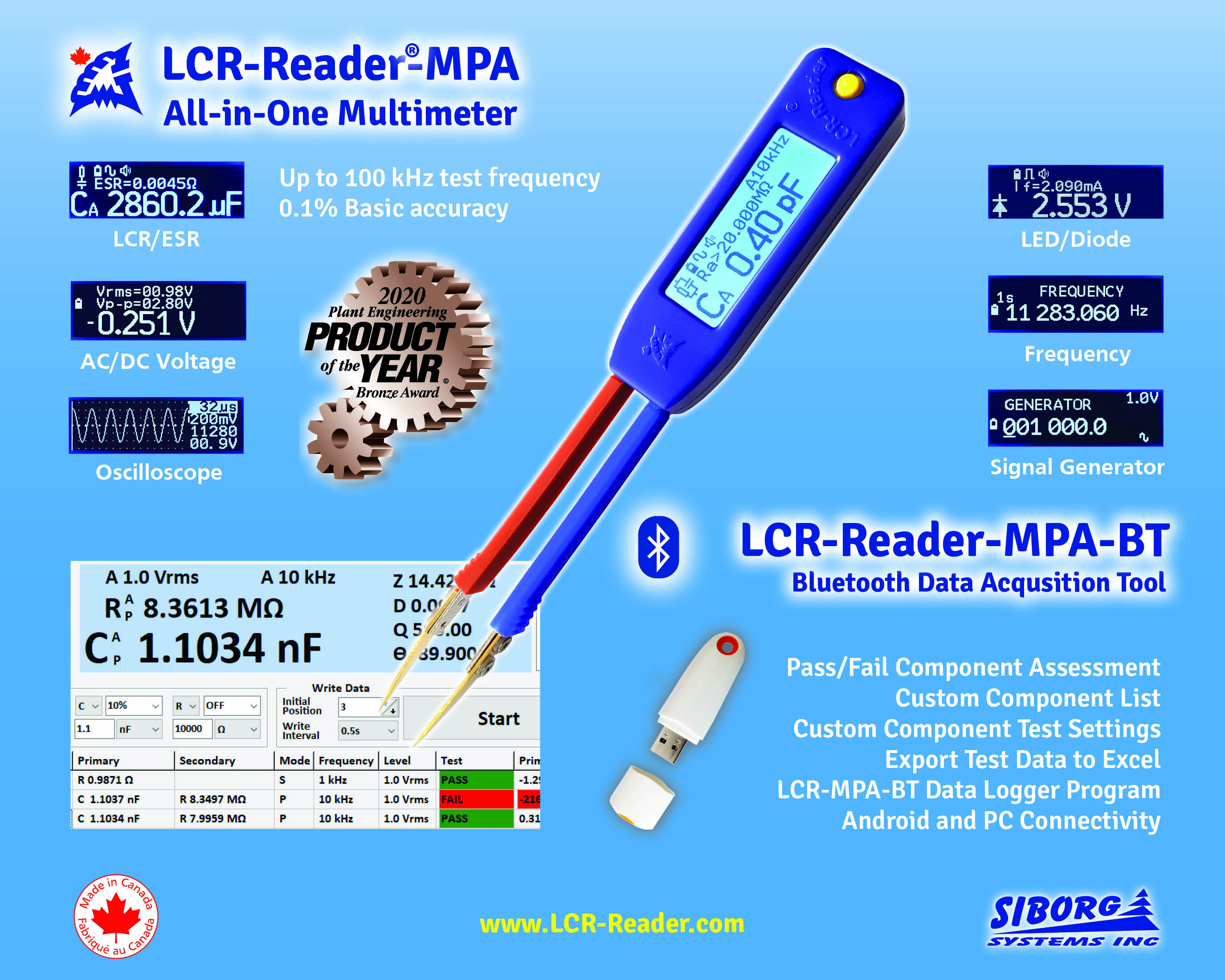 LCR-Reader-MPA with Bluetooth  all-in-one multi tester with optional Bluetooth remote connectivity