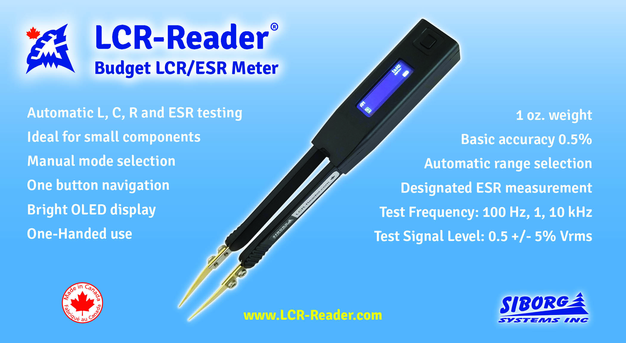 Siborg Systems Inc. LCR-Reader LCR/ESR meter with 0.5% basic accuracy and fully automatic testing