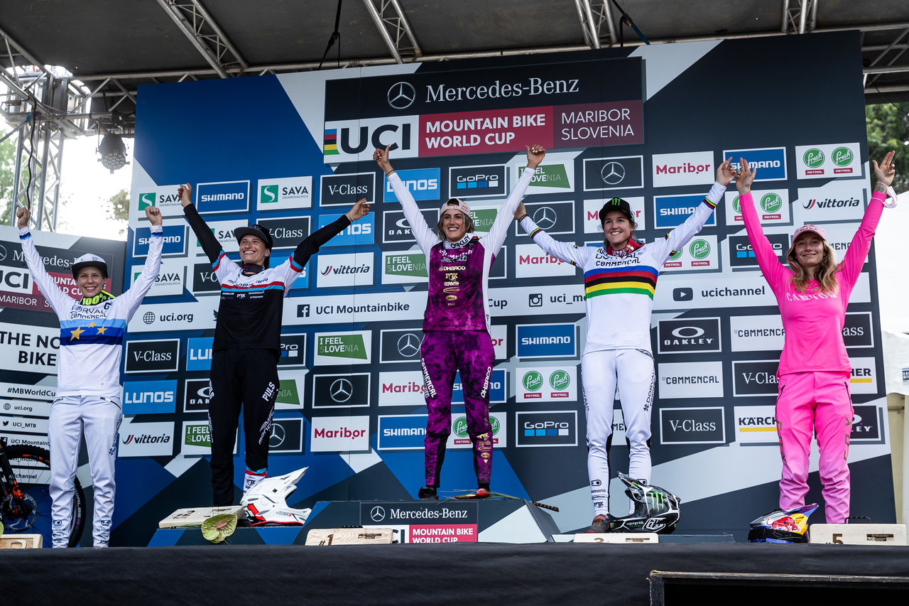 Monster Energy's Camille Balanche Finishes Third in Elite Women at UCI Mountain Bike World Cup Downhill Race in Maribor, Slovenia