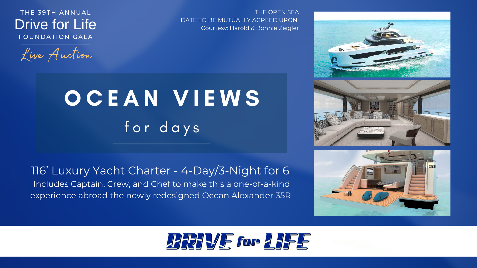 LIVE AUCTION EXPERIENCE: Ocean Views for Days - Available at the 39th Annual Drive for Life Foundation Monday, September 13, 2021 at 6:30 p.m. at the Radisson Plaza Hotel in Kalamazoo, Mich.