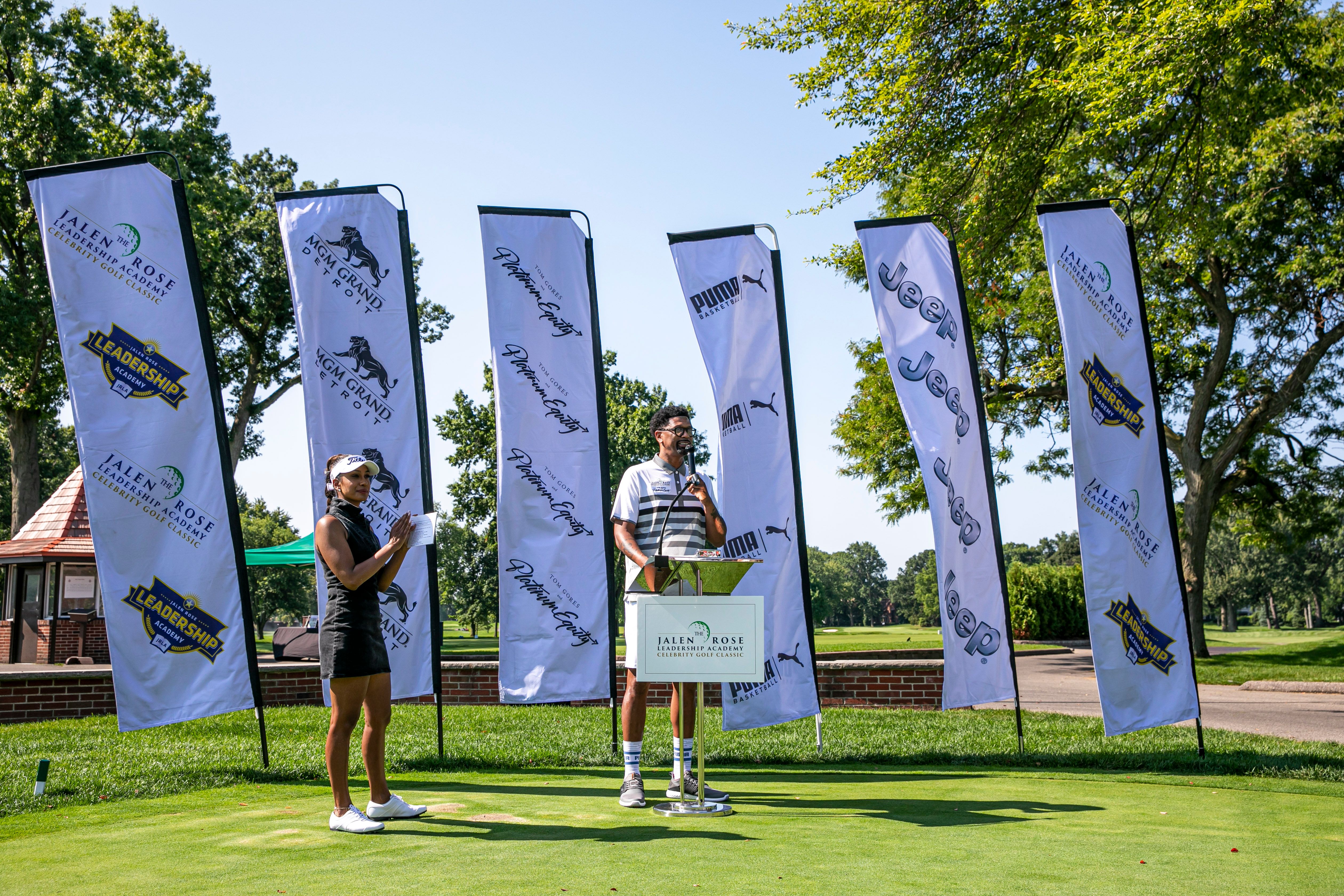 Seema Sadekar (L) and Jalen Rose (R) host the 11th annual Jalen Rose Golf Classic, A PGD Global Production, benefitting the Jalen Rose Leadership Academy at Detroit Golf Club.