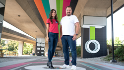 Victoria Samways, Marketing & Cryptocurrency Group Lead, and Chris Breikss, Co-Founder at a blockchain AR art installation.