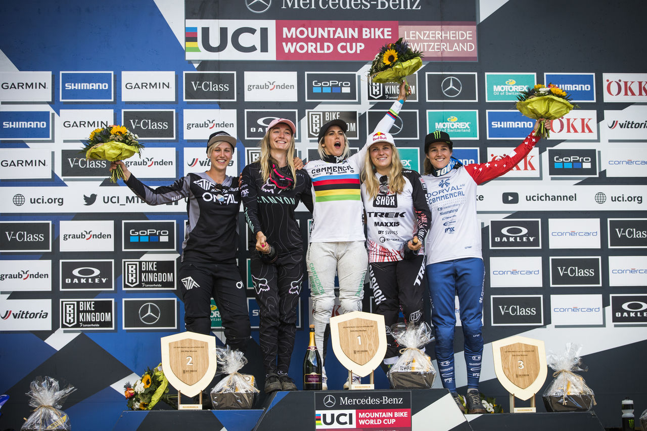 Monster Energy's Camille Balanche Takes Fifth Place in the Eiite Women's Division at the UCI Mountain Bike World Cup Downhill Race in Lenzerheide, Switzerland