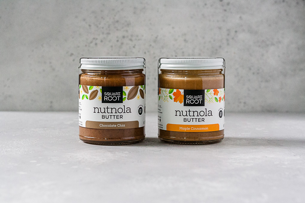 Square Root Nutnola Nut Butters are available in two flavors: Maple Cinnamon and Chocolate Chia. The butters are gluten-free, grain-free, vegan, paleo-friendly and low in sugar.