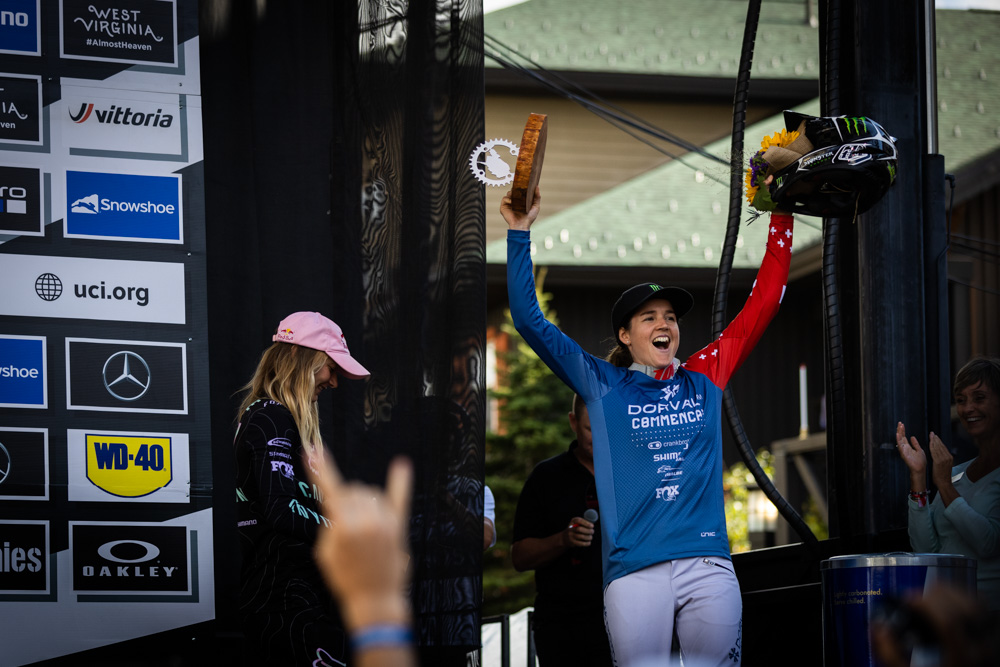 Monster Energy's Camille Balanche Completes Race and Overall Season in 3rd Place in Final Races at UCI Downhill Mountain Bike World Cup Finals in Snowshoe