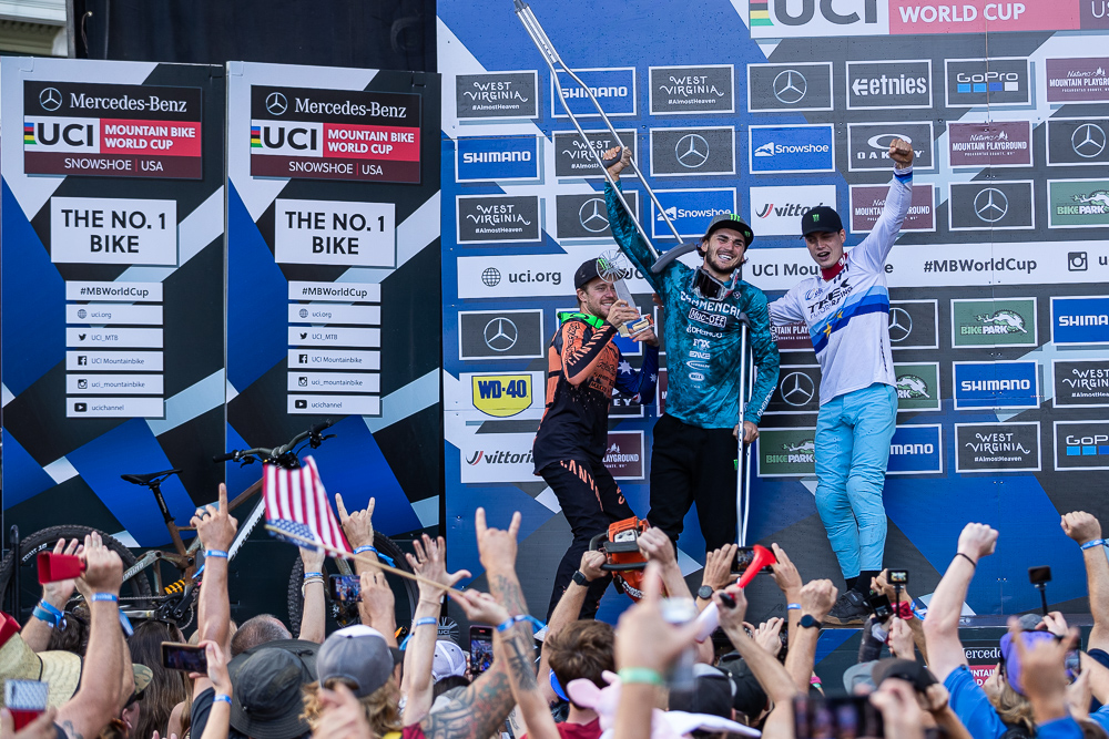 Monster Energy's Thibaut Dapréla suffered a crash and ended the 2021 World Cup season in 2nd after pulling out of competition; Teammate Loris Vergier landed in 3rd overall and Brosnan in 4th overall.