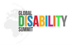 The logo of the Global Disability Summit with the world in the background and the title in the front