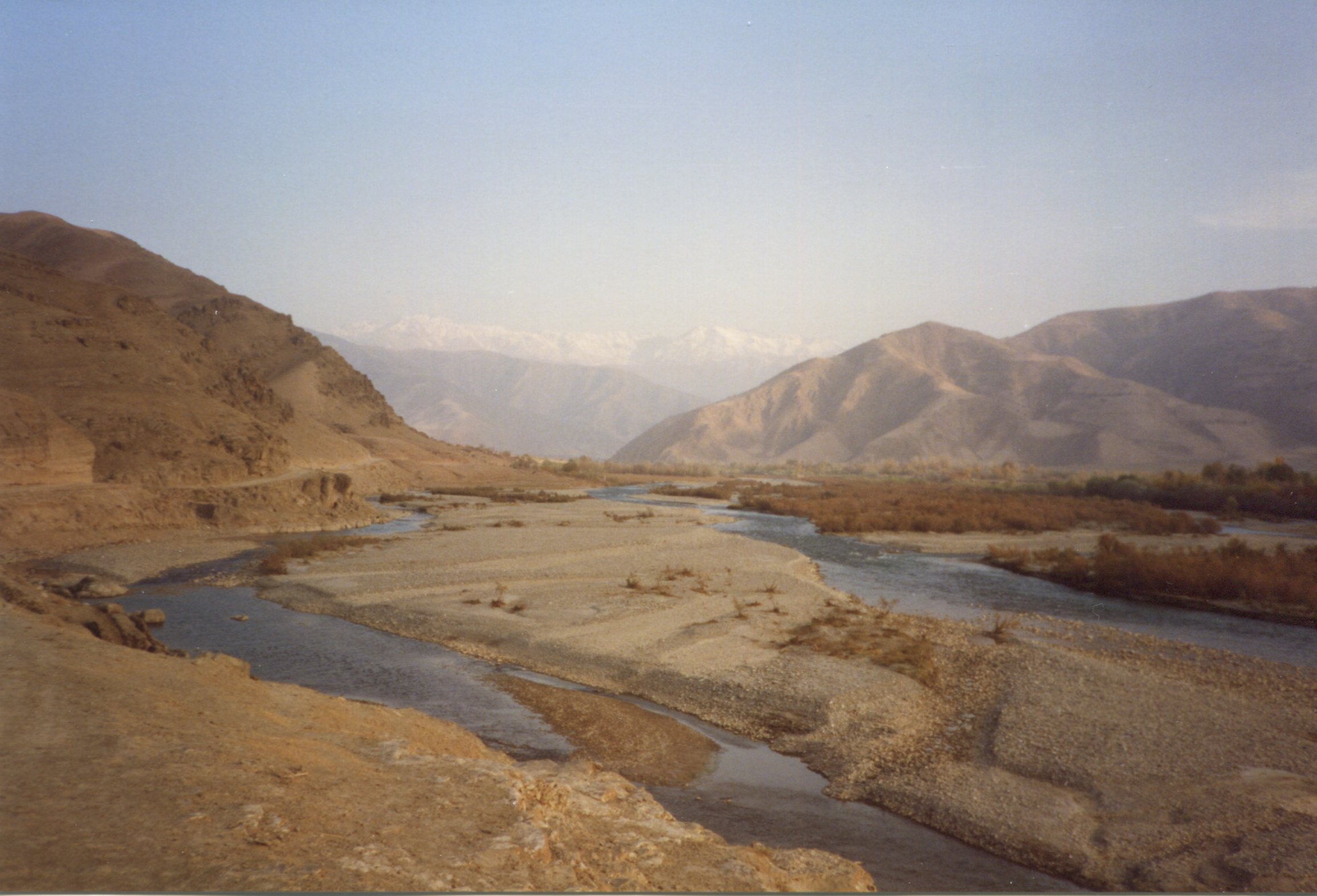 The Farkhar Valley, looking upstream to the Hindu Kush from Central Asia, 1991.