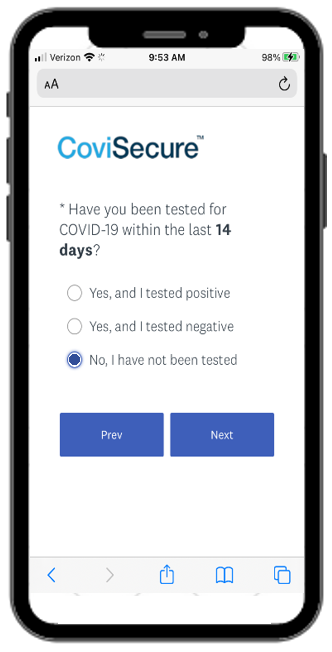 CoviSecure on a mobile device