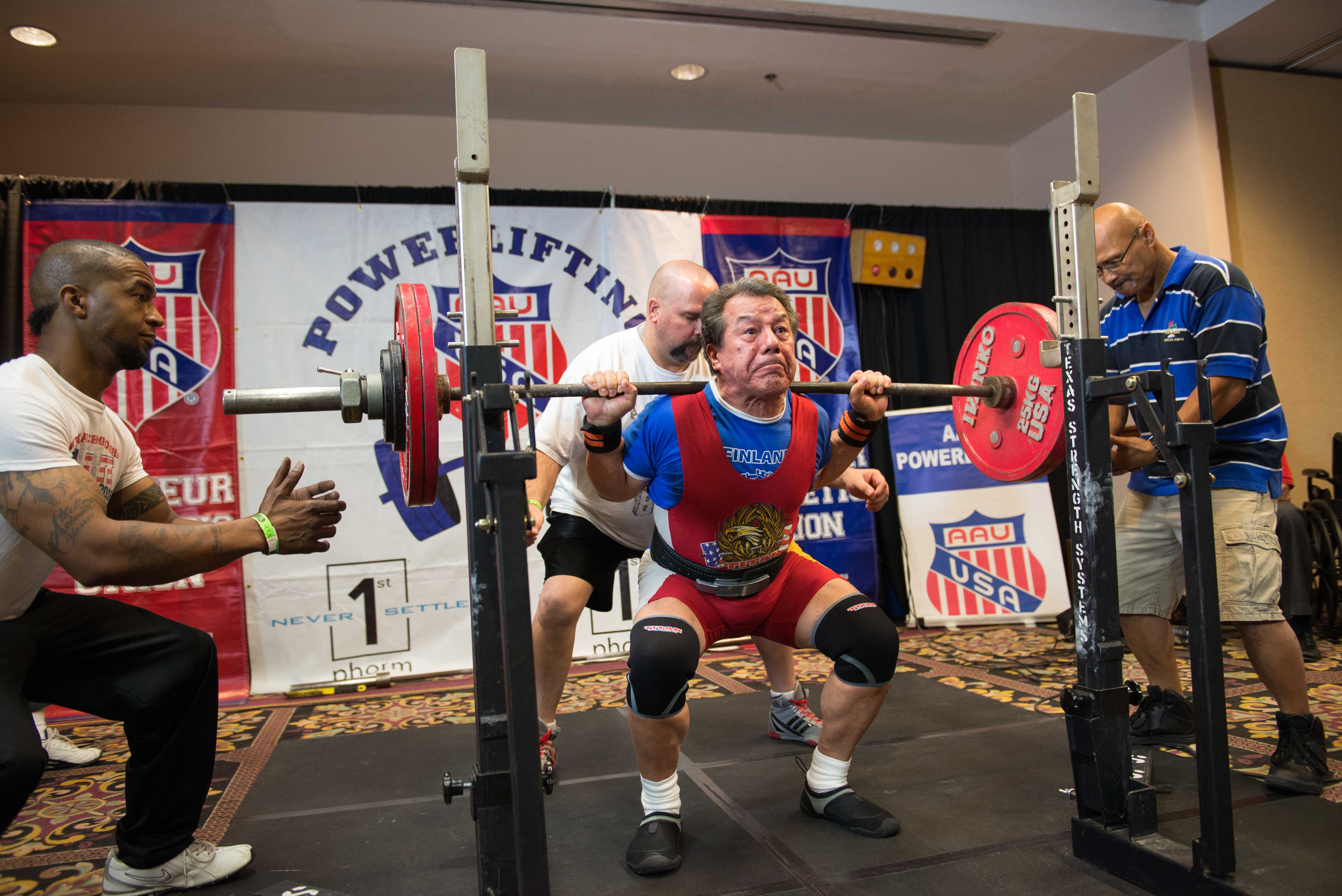 Oneida Indian Nation member Ray Fougnier lifting at the AAU Powerlifting International Championships