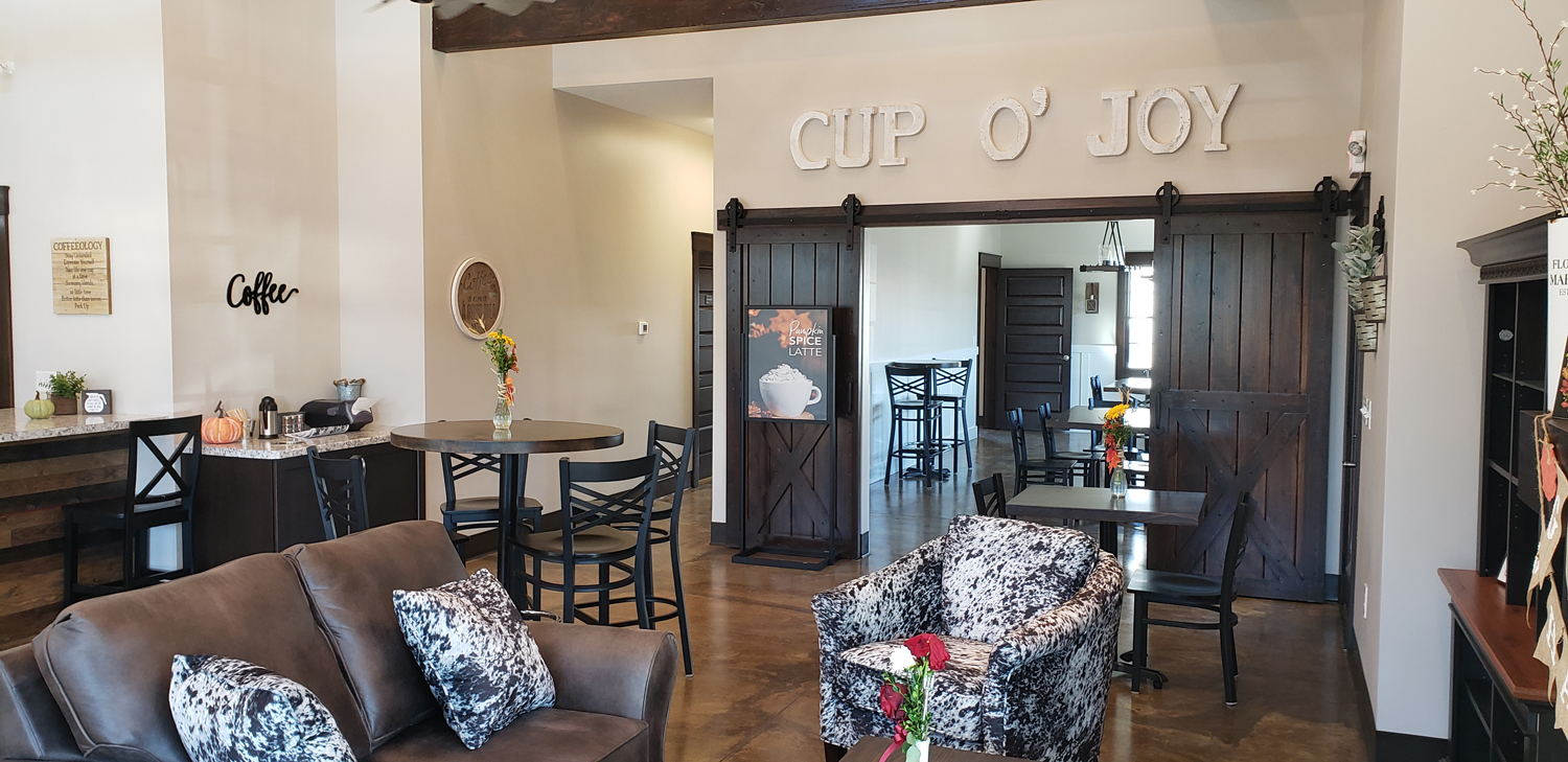 Seating inside Cup O' Joy Coffee Barn in Edgerton, Ohio