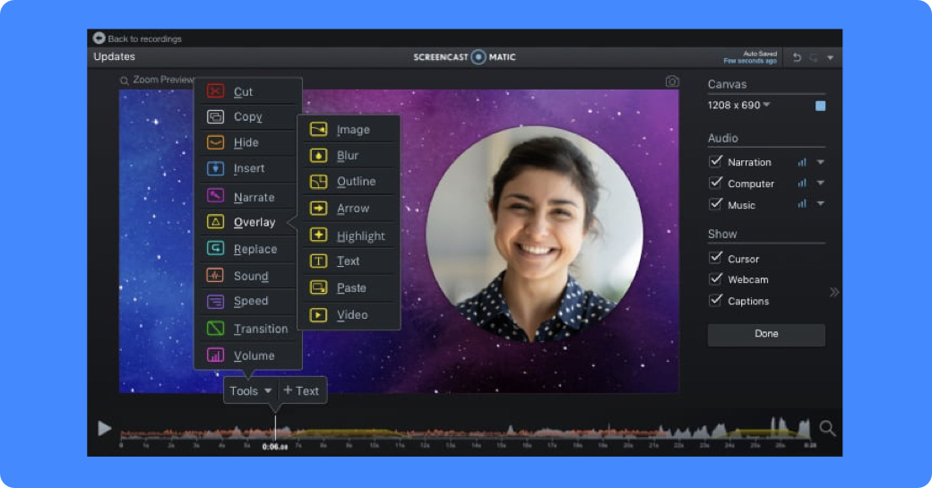Screencast-O-Matic now offers a free full-featured video editor
