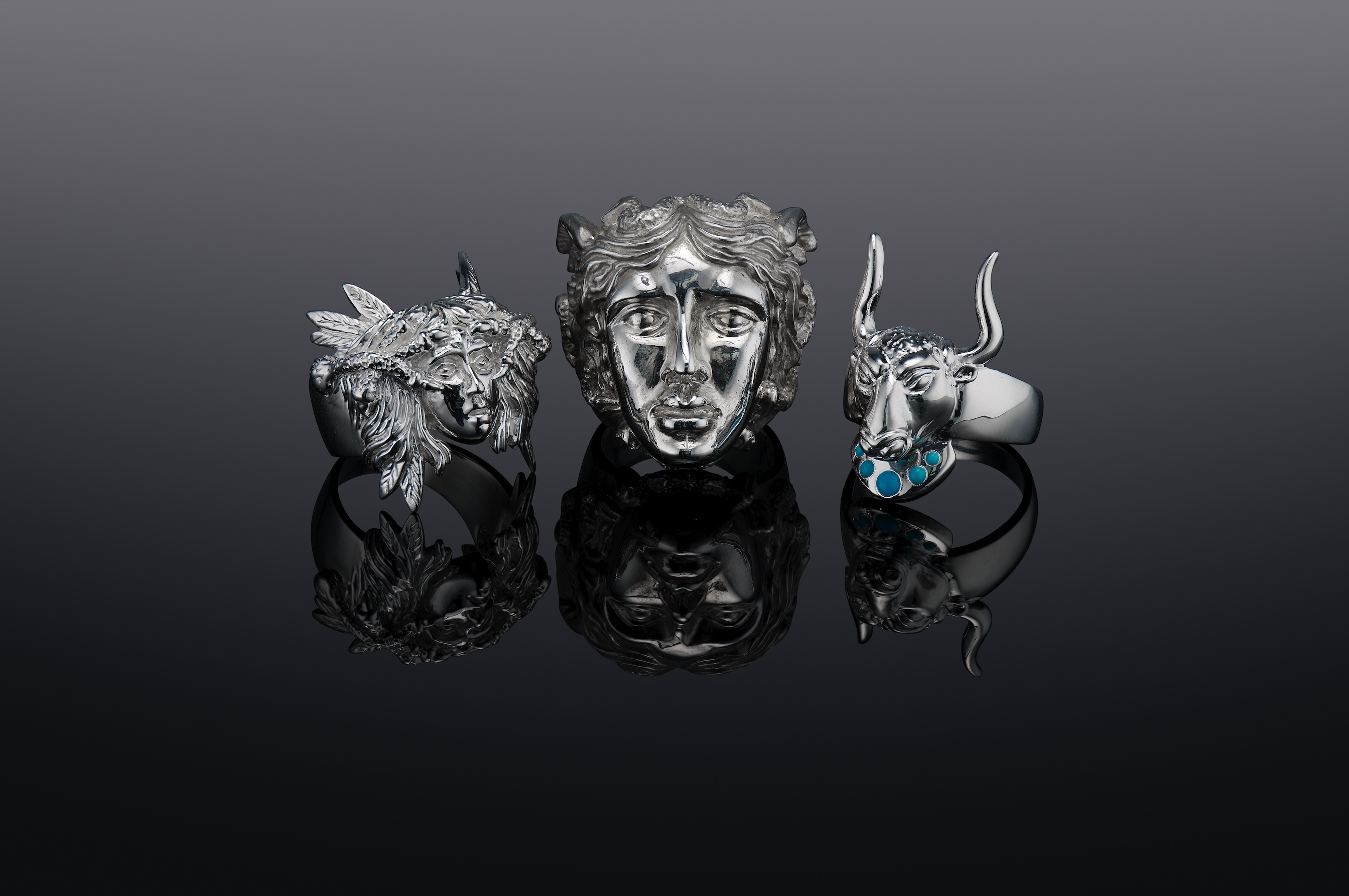 Harpy, Medusa and Minos Rings, by KIL NYC. Photography by Little Wolf Collective.