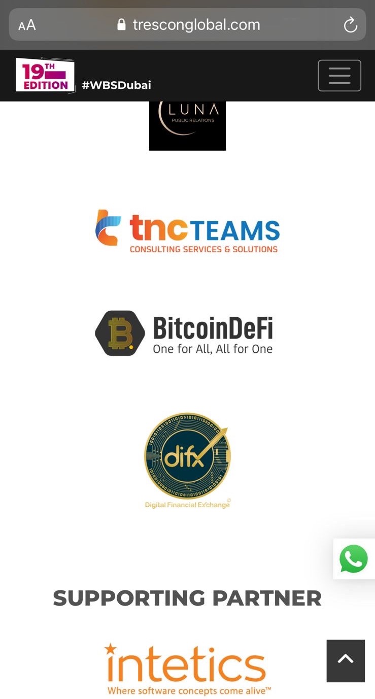 BitcoinDeFi attends the 19th World Blockchain Summit as official partner (Image: Tresconglobal)