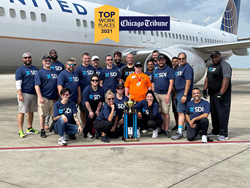 A group picture of the SDI Team at the O'Hare Plane Pull to Benefit Special Olympics Chicago