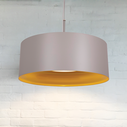 Simple drum pendant light painted white and gold
