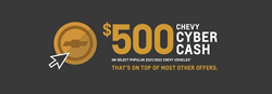 Chevy $500 Cyber Cash Banner with Gold and White Text on Dark Background