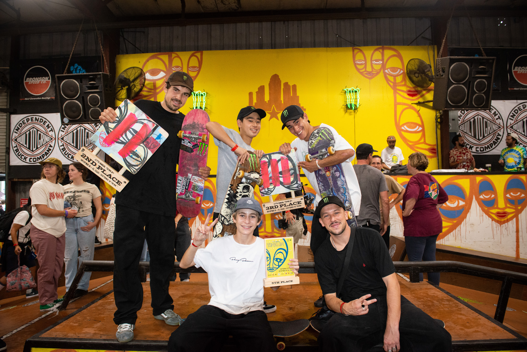 Monster Energy’s Richard Tury and Jhancarlos Gonzalez Take Second and Third Place at 27th Annual Tampa Am Skateboarding Contest Also in photo Daiki Ikeda, Filipe Mota and Jorge Simoes.