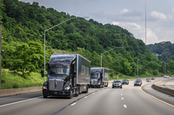 Locomation’s ARC system consists of two-truck convoys that are electronically tethered. The Human-Guided AutonomySM solution enables one driver to operate the lead truck while a second driver rests in the follower truck, which is operating autonomously.