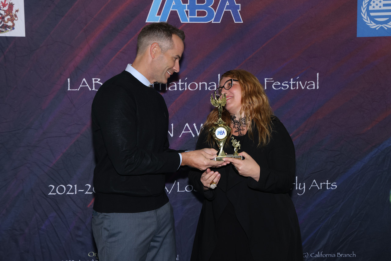 Dr. James Daichendt presented Marisa Caichiolo with her LABA Icon Charity Award