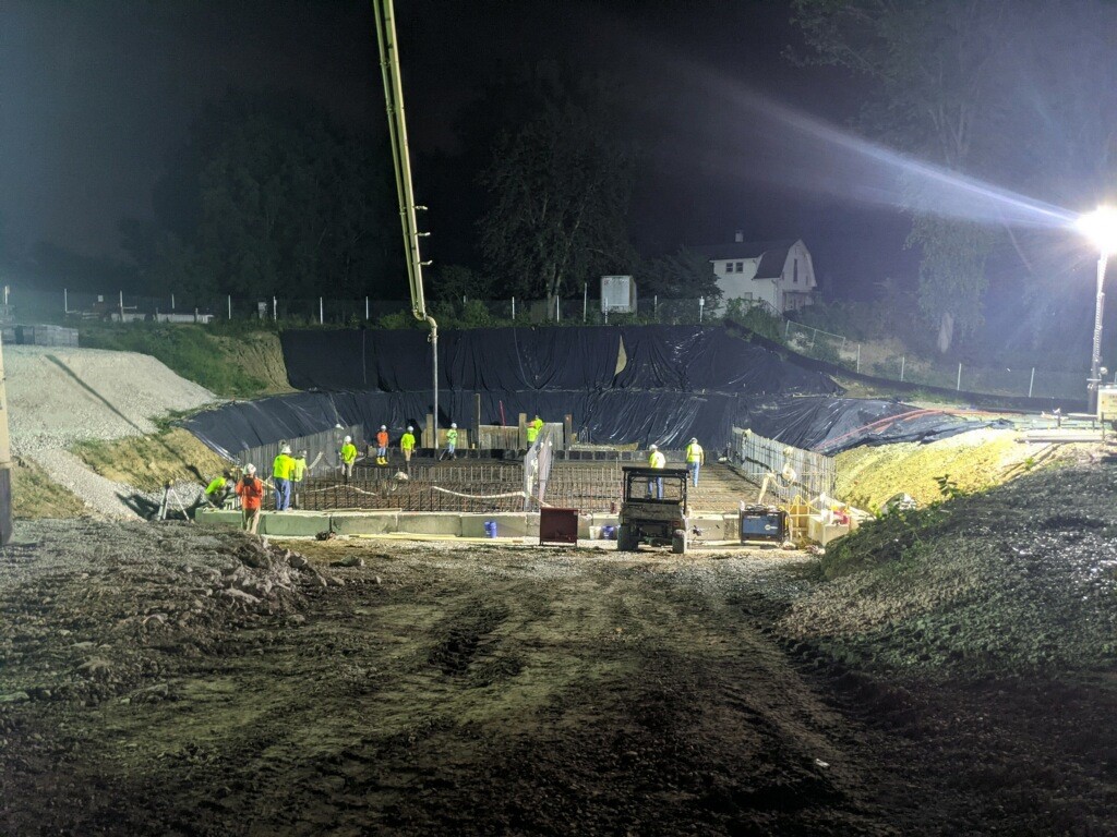 Treated with PENETRON ADMIX: The new concrete structures of the McCordsville plant include holding tanks, headworks, grit chamber, aeration oxidation oval, clarifiers, and the disinfection system.
