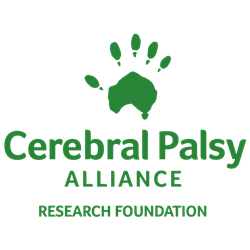 Kelly green hand logo above the stacked words Cerebral Palsy Alliance Research Foundation