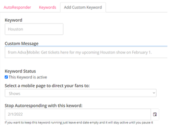 Setting up Keyword for Fans to Text is simple