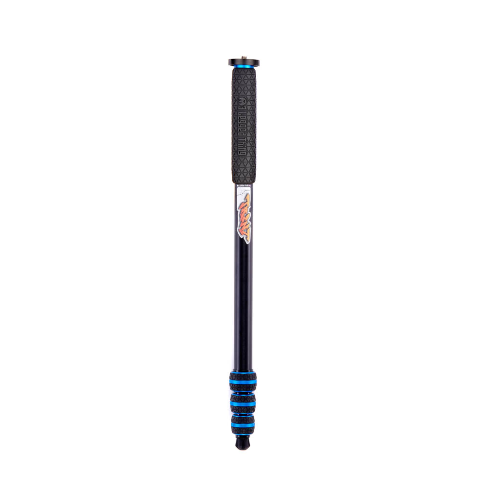 3 Legged Thing Punks Trent 2.0 monopod in Metallic Blue folded for transportation