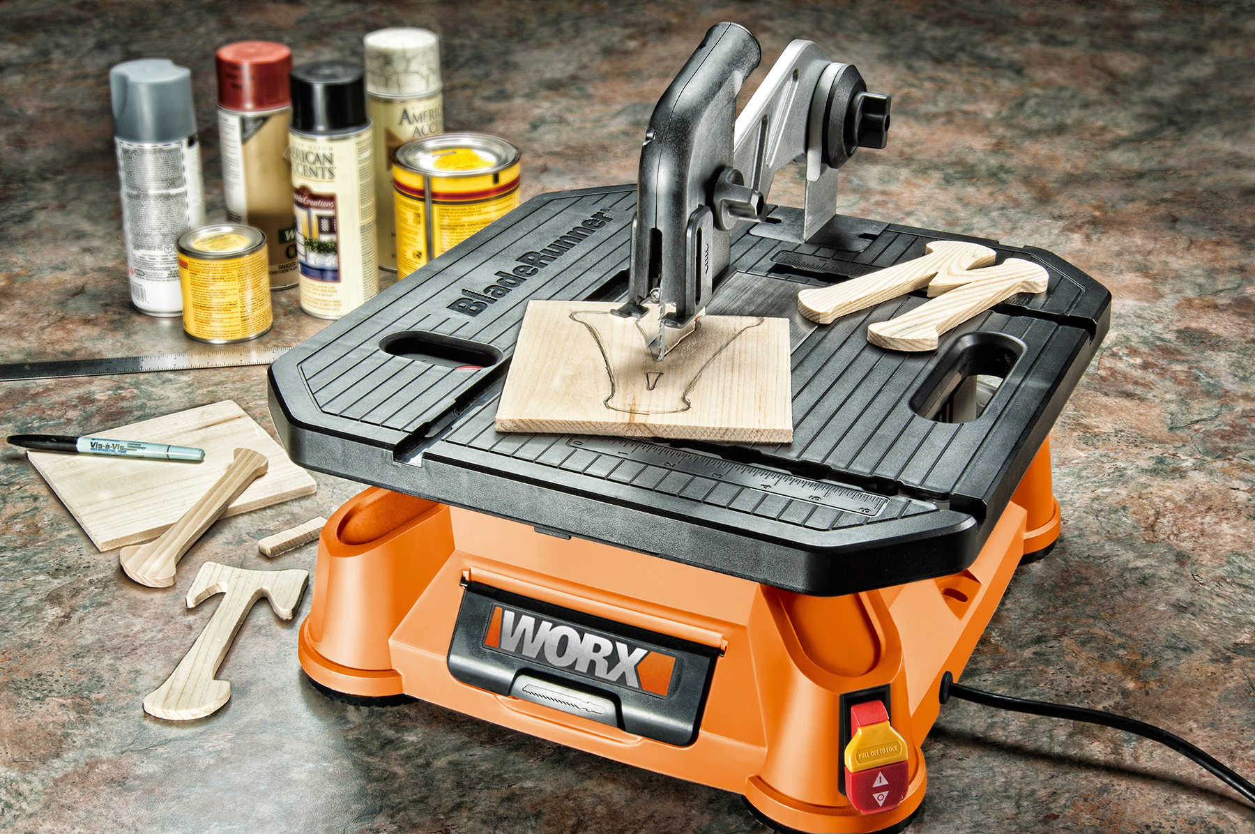 WORX BladeRunner uses assorted, T-shank, jigsaw blades to cut wood, PVC, plastic, aluminum and other non-ferrous metals, as well as ceramic tile.