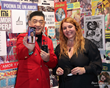 Joey Zhou and Marisa Caichiolo speaking with Jiannan Huang at LA Art Show 2022