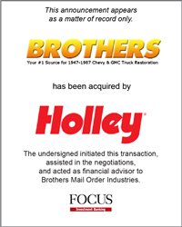 Thumb image for FOCUS Investment Banking Represents BROTHERS Mail Order Industries in its Sale to Holley