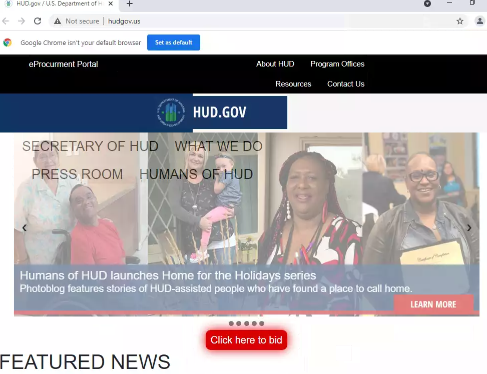 Fake US Department of Housing and Urban Development web page