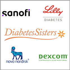 DiabetesSisters, Dexcom, Lilly, Novo Nordisk and Sanofi logos