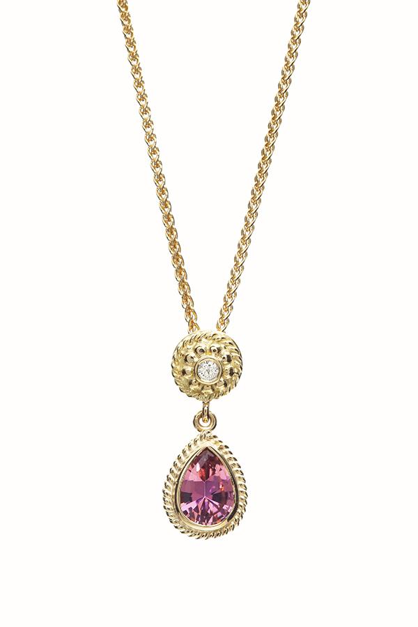 Pink Tourmaline necklace by Christina Malle. Pink tourmaline from Nigeria sourced by, and supporting Gem Legacy, and cut by Roger Dery
