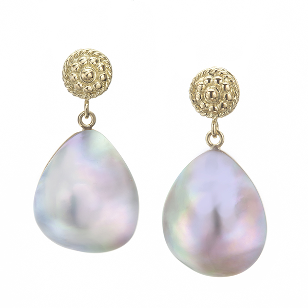 Rare Sea of Cortez (Mexico) Baroque Pearl and 18K Yellow Gold Earrings, by Christina Malle. Photo by Ralph Gabriner