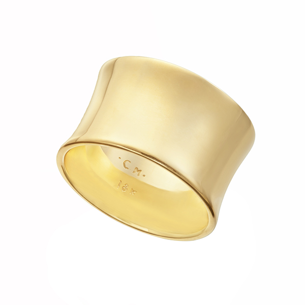 Concave Ring by Christina Malle. Featuring 18K yellow gold, and repurposed from a men’s 1970’s chunky gold ring. Photo by Ralph Gabriner