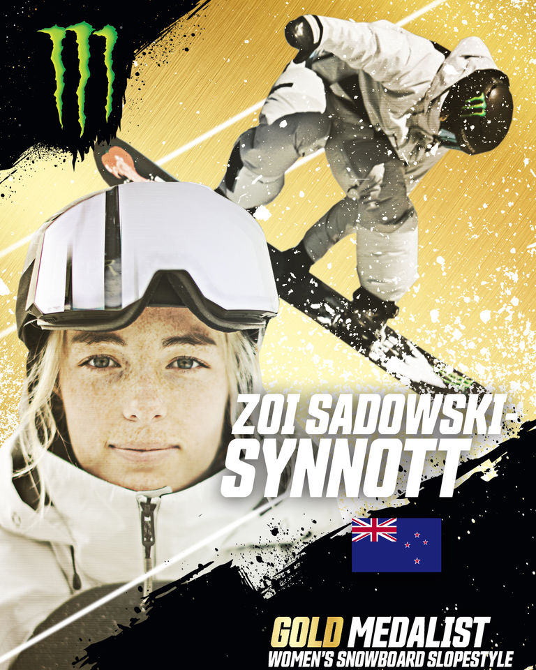 Monster Energy's Zoi Sadowski-Synnott Takes Gold in Women’s Snowboard Slopestyle, 20-Year-Old Makes History with First-Ever Gold for New Zealand