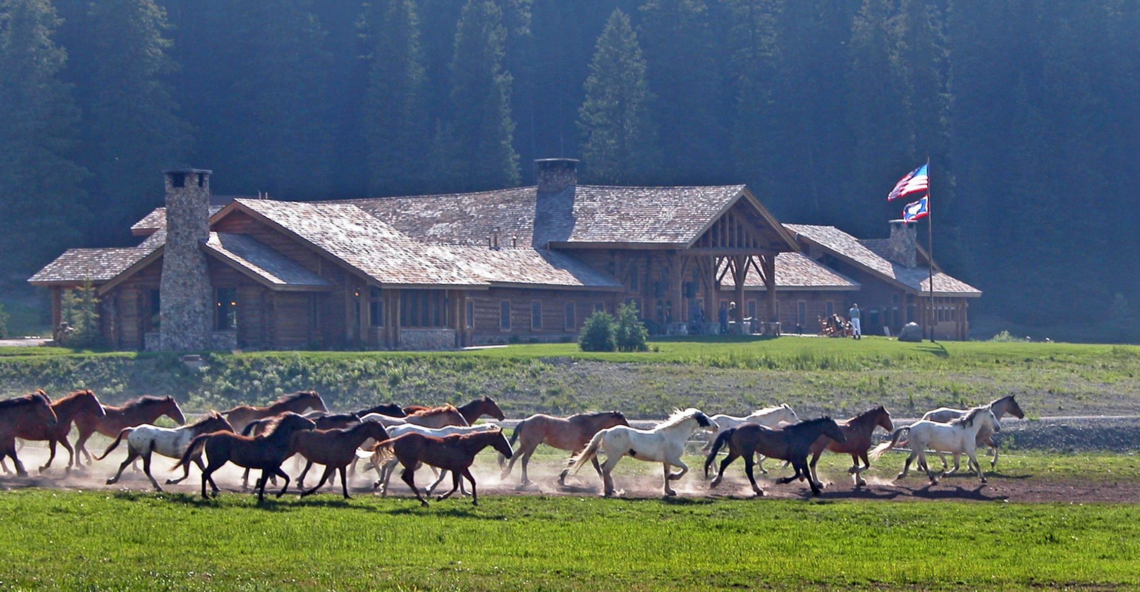 At the end of every day in the summer at Brooks Lake Lodge, the beloved horses are released to gallop out to pasture, creating a beautiful experience for guests to enjoy.