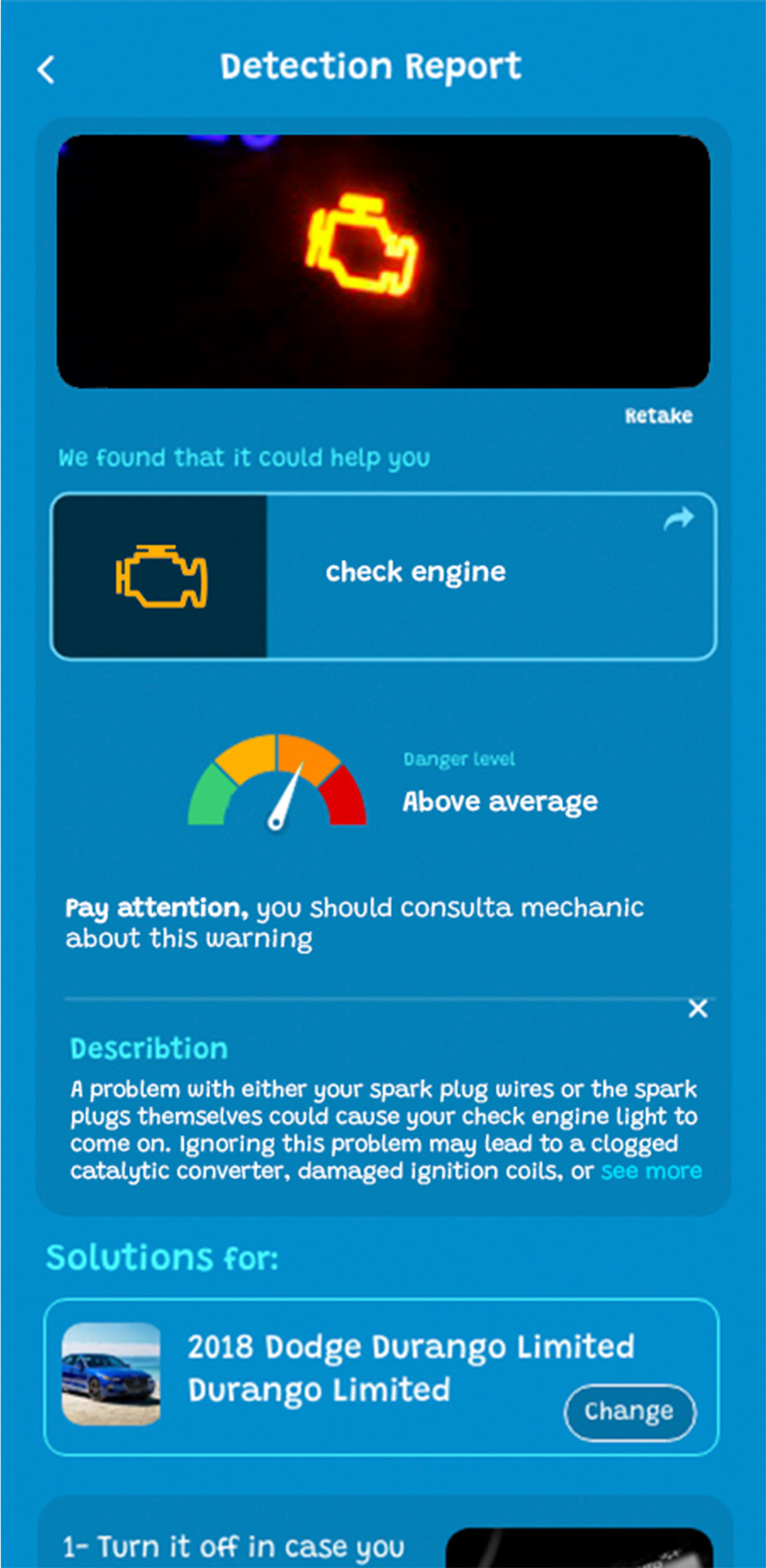 Autoly App - Screen to diagnose the issue