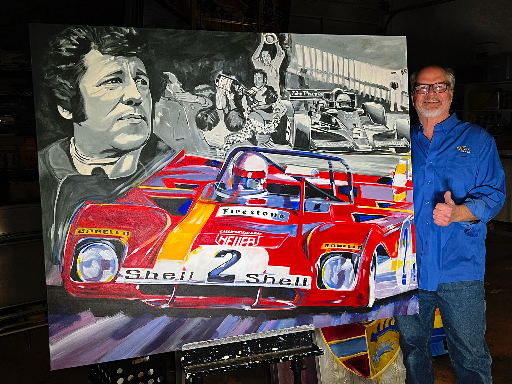 An Original Kelly Telfer Painting Signed by Mario Andretti Raises $138,000 At Auction for Charity