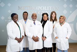 Members of Metropolitan OB/GYN, (L-R) Tarnisha Hemphill, CNM; Dr. Yves-Richard Dole; Medical Director Dr. Cyrus Lawyer; Dr. Rachel Adams; Dr. Carolyn Cokes; Anika Johnson, CNM.