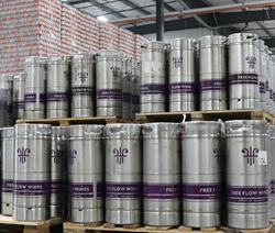 100% reusable steel kegs and 100% recyclable cans at the Free Flow Wines' Sonoma, CA facility