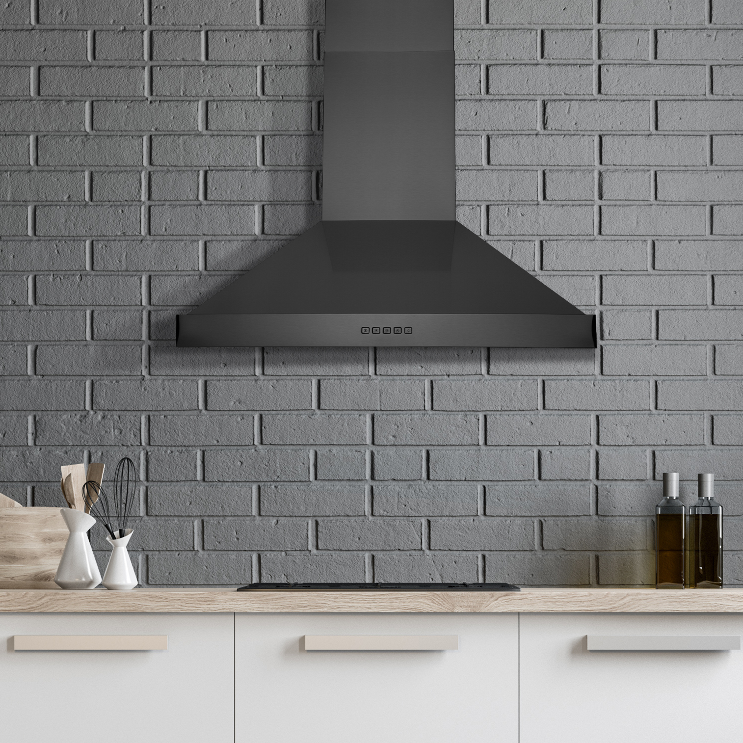 The WM-590 Modern Series Wall Mounted Range Hood is available in two finishes: Stainless Steel and Black Stainless Steel.