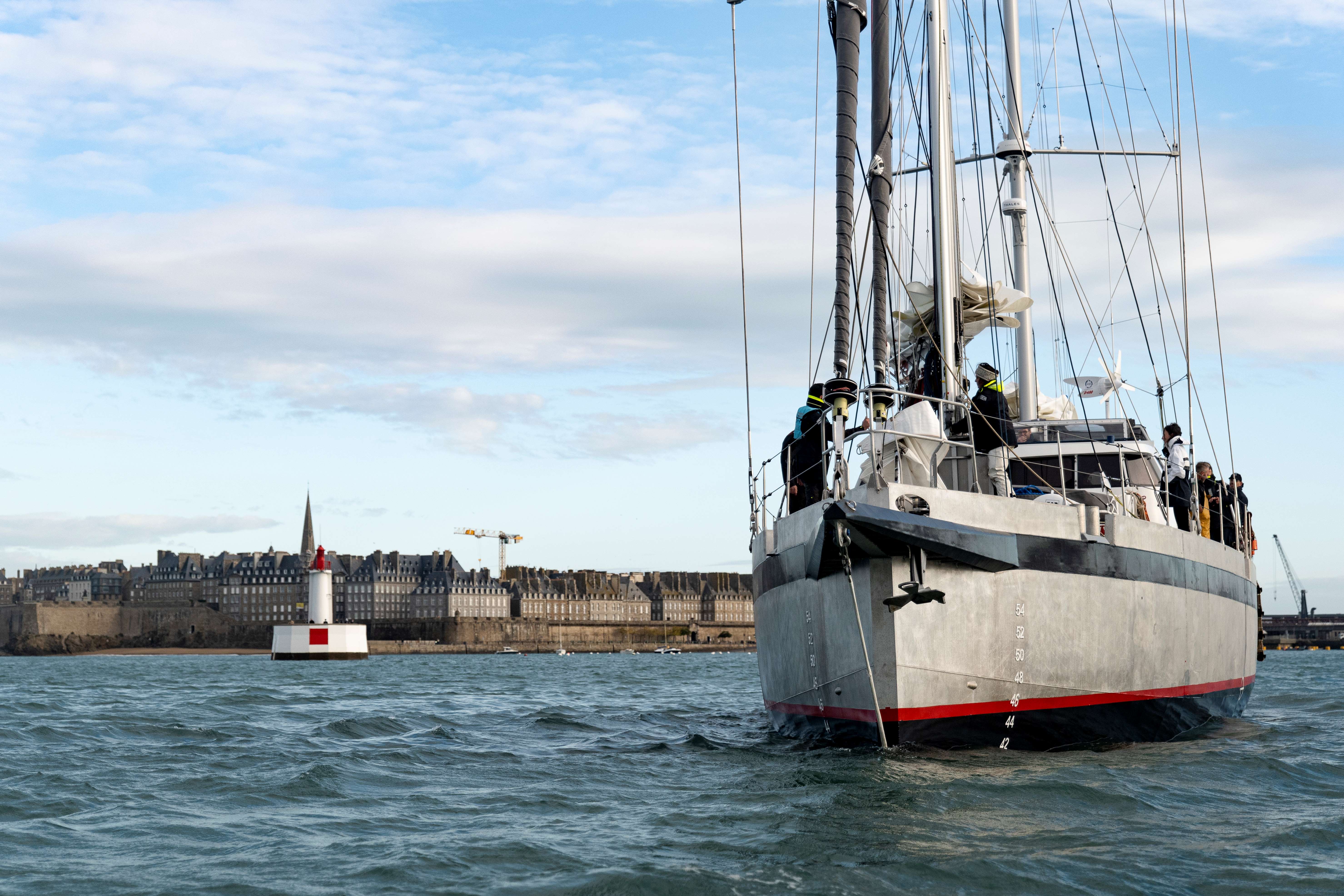 Grain de Sail cargo sailboat departs the port of St Malo