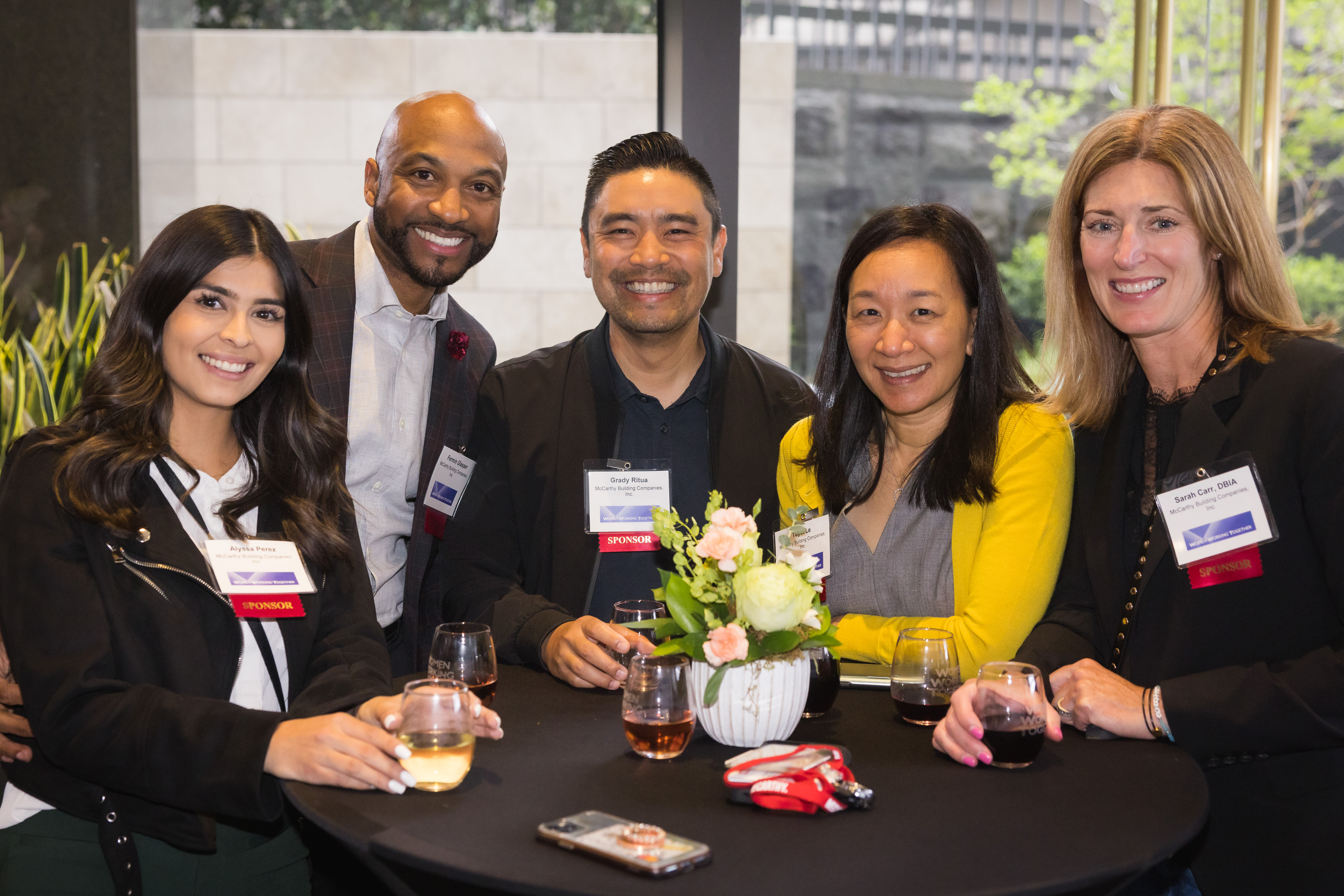 L-R: Alyssa Perez, Fermin Glasper, Grady Ritua, Tuyet Le, and Sarah Carr from McCarthy Building Companies, one of the 21 AEC industry sponsors that made the WWT Networking Event possible.