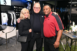 (L-R) Renee Parsons, Bob Parsons and Barry Sanders attend the PXG Detroit Grand Opening Celebration on April 14, 2022 in Troy, Michigan. (Photo by Daniel Boczarski/Getty Images for PXG)"