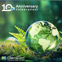 Green Earth on Grass Symbolizing Earth Day Celebration of GenEon's Tenth Anniversary Providing Sustainable Cleaning Products