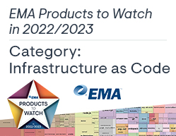 Text says EMA Products to Watch in 2022/2023 Category: Infrastructure as Code. EMA logo and award logo