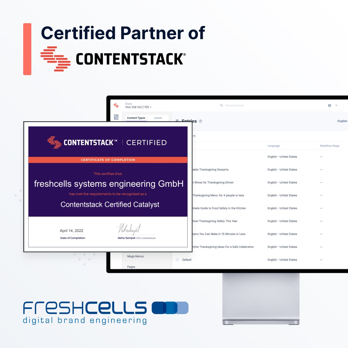 freshcells systems engineering becomes certified partner of Contentstack headless CMS