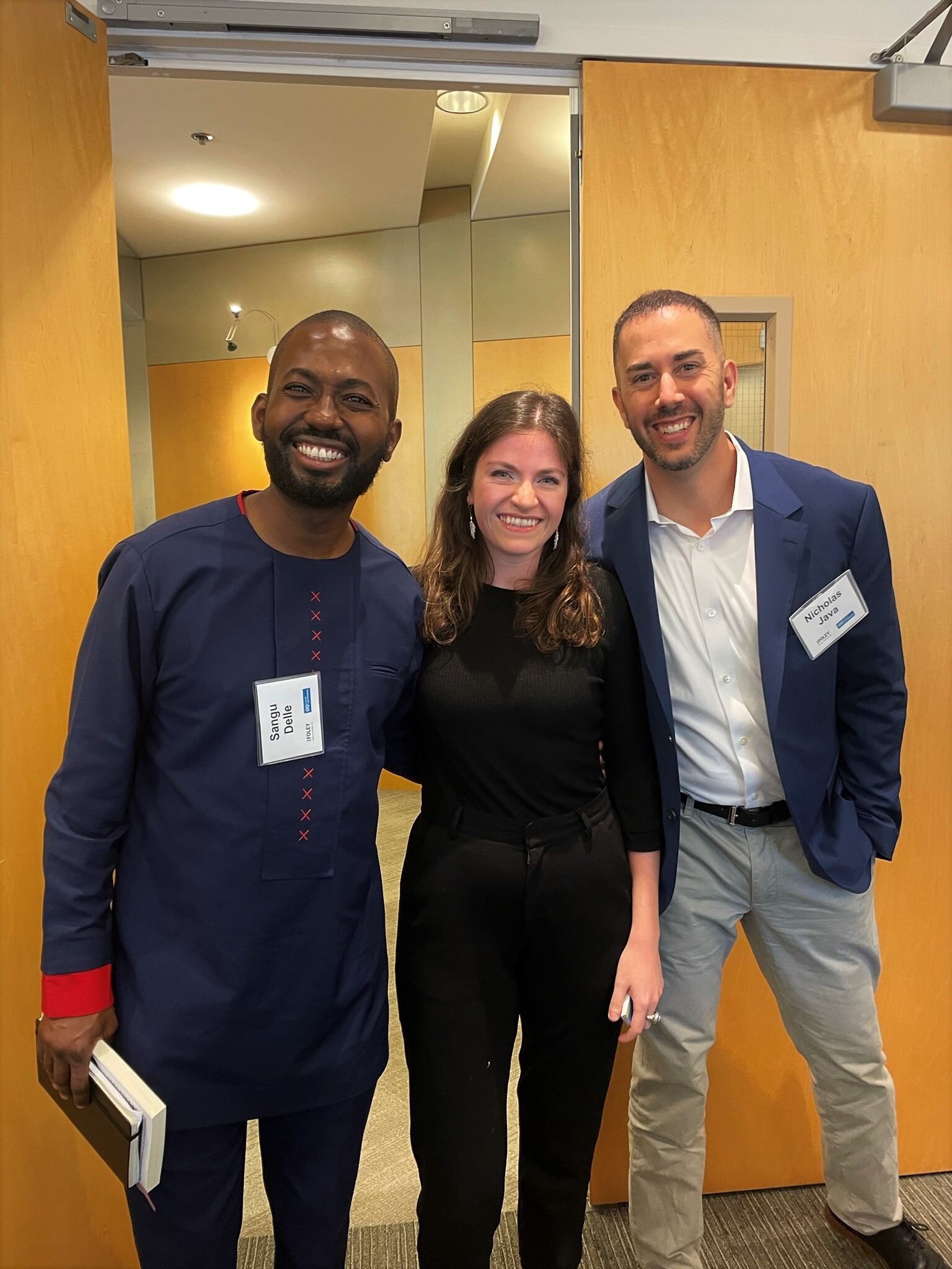 Dr. Sangu Delle, CEO of CarePoint, with two members of the Beyond Capital Ventures team Mathilde Beniflah, Director of Operations, and Nicholas Java, Venture Partner at a recent event.